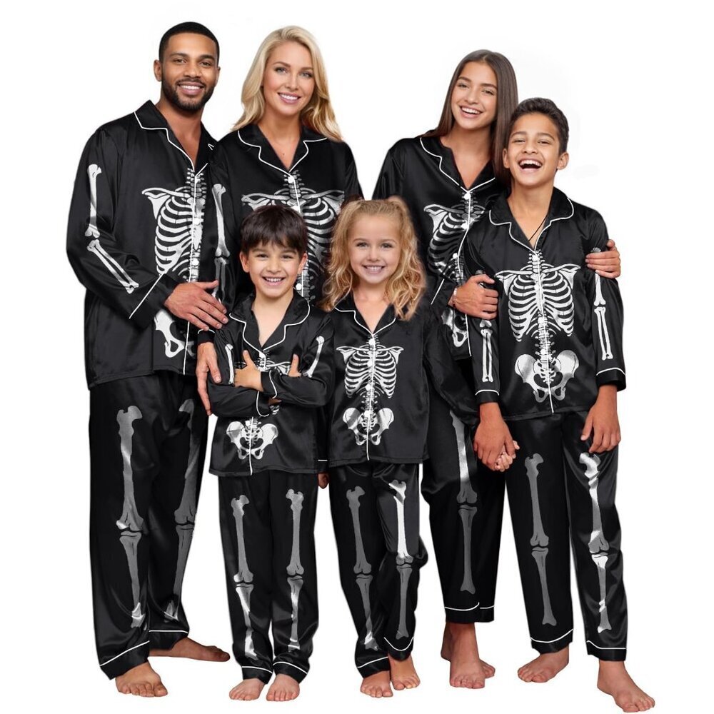 Long Sleeve Button-Down Pajama Set with Pockets Cozy Halloween Sleepwear